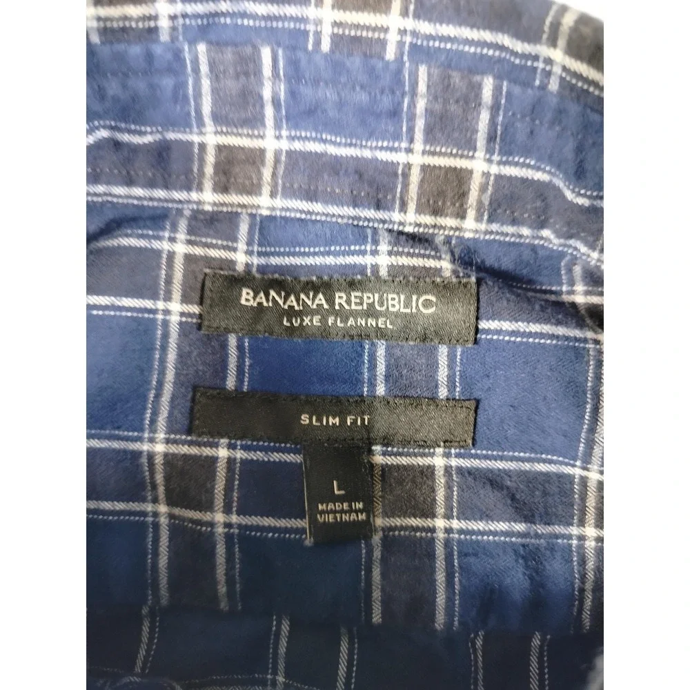 Banana Republic Shirt Mens Large Blue Plaid Long Sleeve‎ Flannel Slim Fit Casual